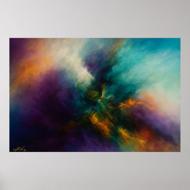 Kosmiskt Sammanflöde Turkos Explosion i Eldig Nebu Poster (Framsidan)