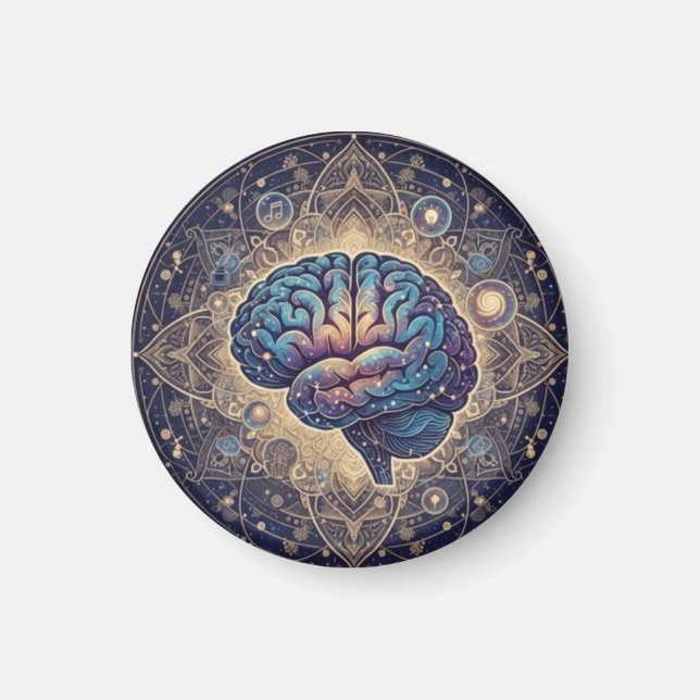 Kosmiskt sinne Mandala – Abstrakt hjärnkonst Magnet (Framsidan)