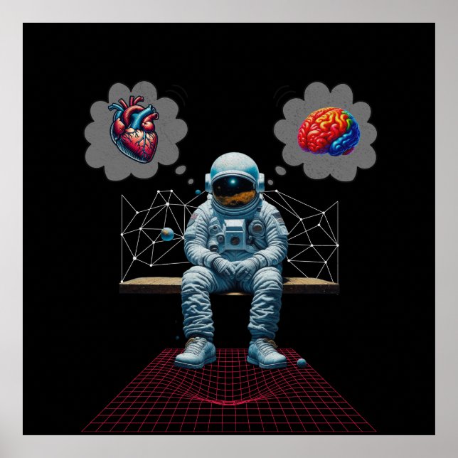 Kosmiskt sinne vs hjärta astronaut poster (Framsidan)