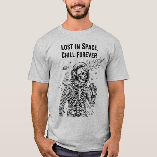 Kosmiskt skelettastronaut dricker läsk | Mörkt Spa T Shirt (Framsida)
