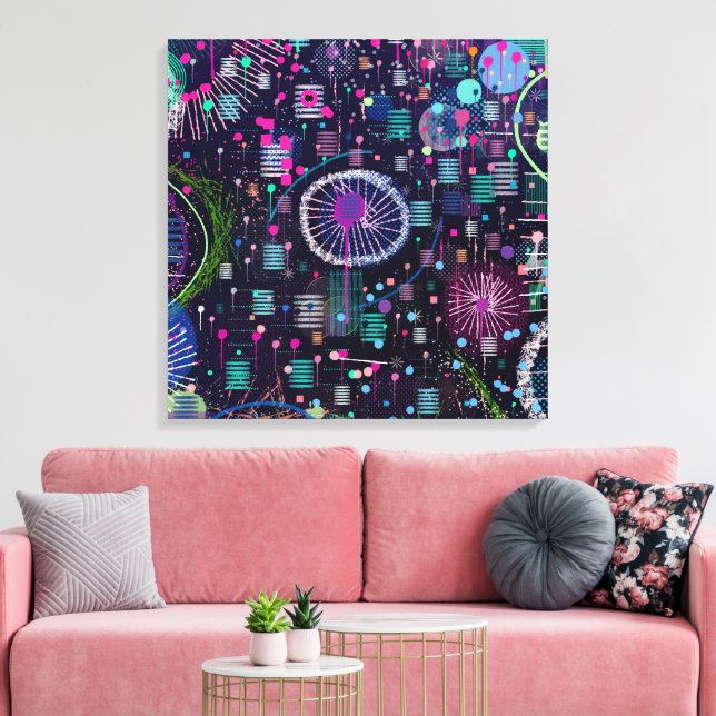 Kosmiskt snöstorm: Abstrakt maximalistisk konst Canvastryck (Insitu (Vardagsrum))