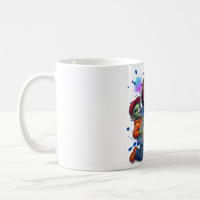 Kosmiskt Solo Alien Gitarrspelare Rymdmusik Konst Kaffemugg (Vänster)