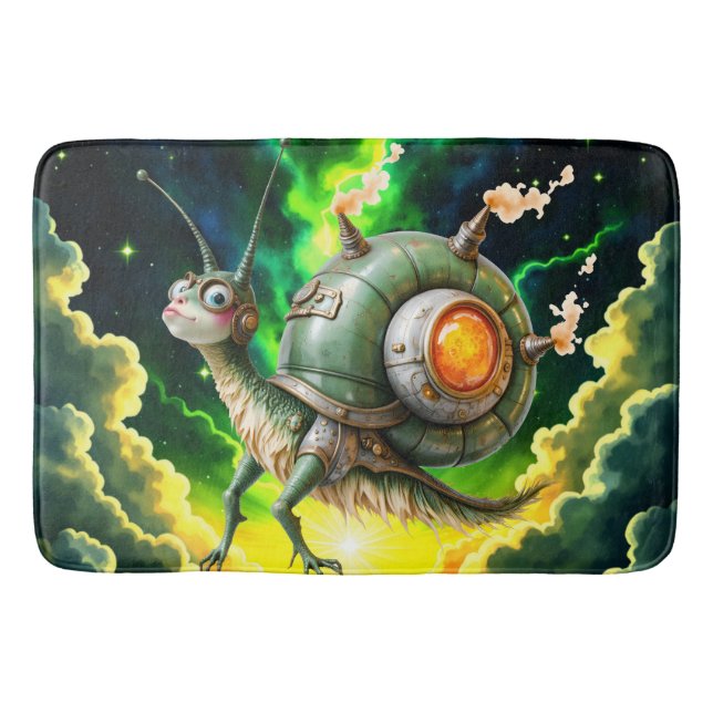 Kosmiskt Steampunk Snigelfågel – Neon Drömvarelse. Badrumsmatta (Framsidan)