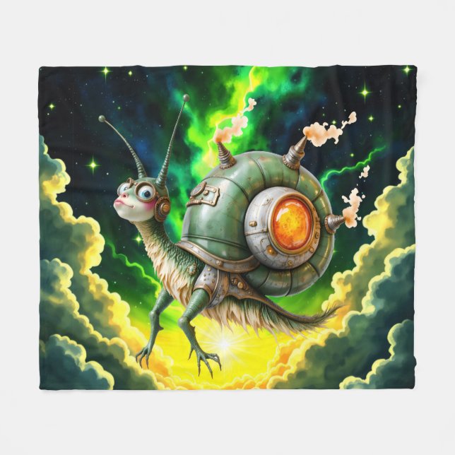 Kosmiskt Steampunk Snigelfågel – Neon Drömvarelse. Fleecefilt (Framsidan (Horisontell))