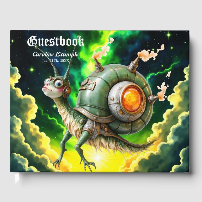 Kosmiskt Steampunk Snigelfågel – Neon Drömvarelse. Gästböcker (Framsida)