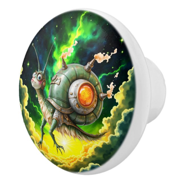 Kosmiskt Steampunk Snigelfågel – Neon Drömvarelse. Knopp (Höger)