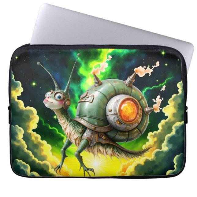 Kosmiskt Steampunk Snigelfågel – Neon Drömvarelse. Laptop Fodral (Framsidan)