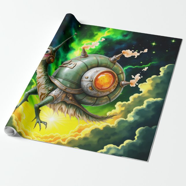 Kosmiskt Steampunk Snigelfågel – Neon Drömvarelse. Presentpapper (Utrullad)