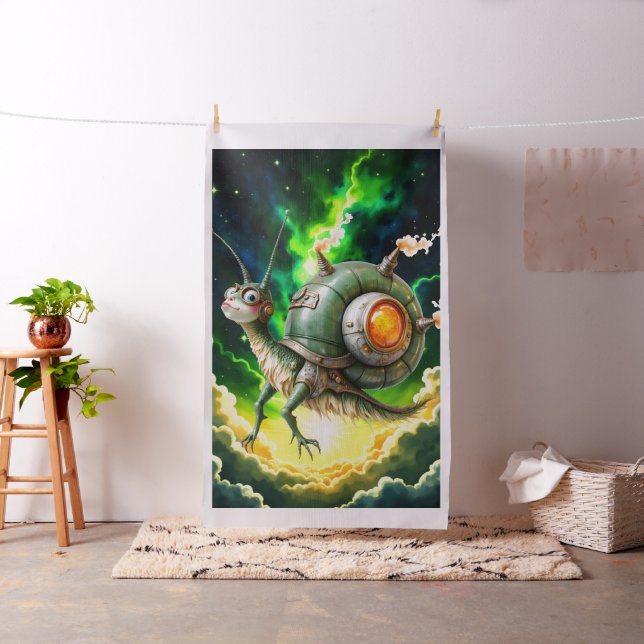 Kosmiskt Steampunk Snigelfågel – Neon Drömvarelse. Tyg (In Situ)