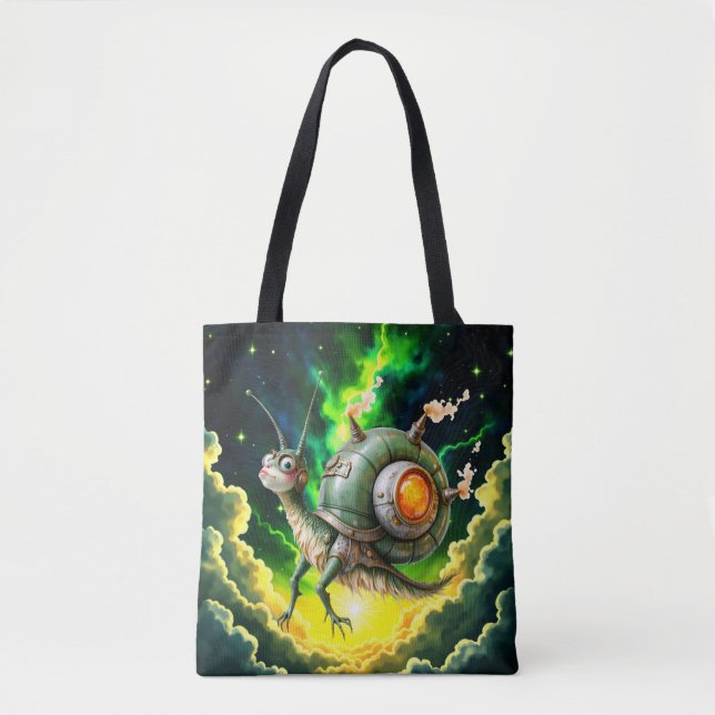 Kosmiskt Steampunk Snigelfågel – Neon Drömvarelse. Tygkasse (Framsida)