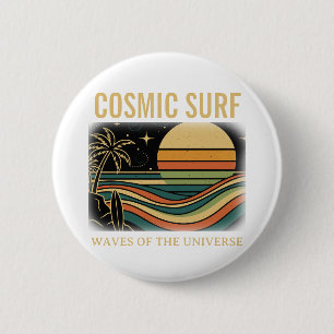 Kosmiskt Surf Retro Wave • Vintage Solnedgång Surf Knapp
