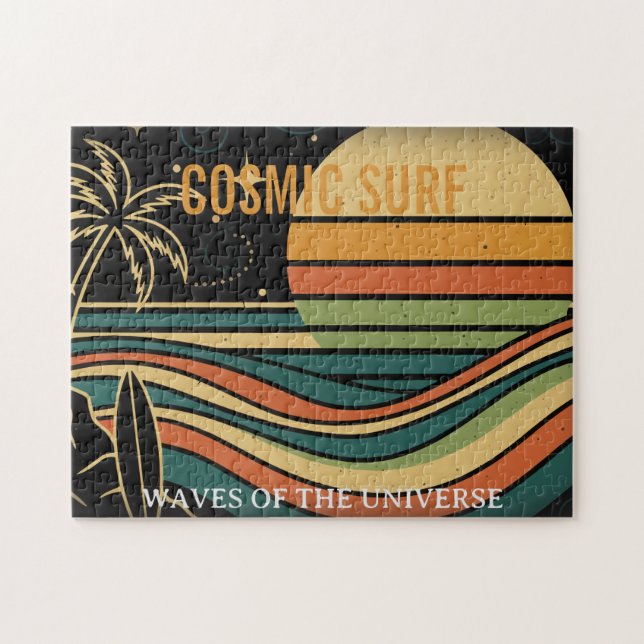 Kosmiskt Surf Retro Wave • Vintage Solnedgång Surf Pussel (Horisontell)