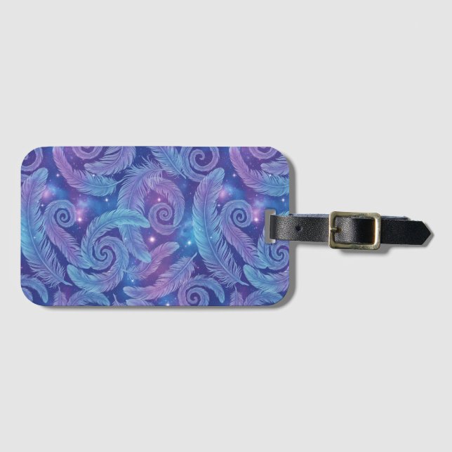 Kosmiskt teal-lila fjädervirvelmönster bagagebricka (Framsida horisontal)