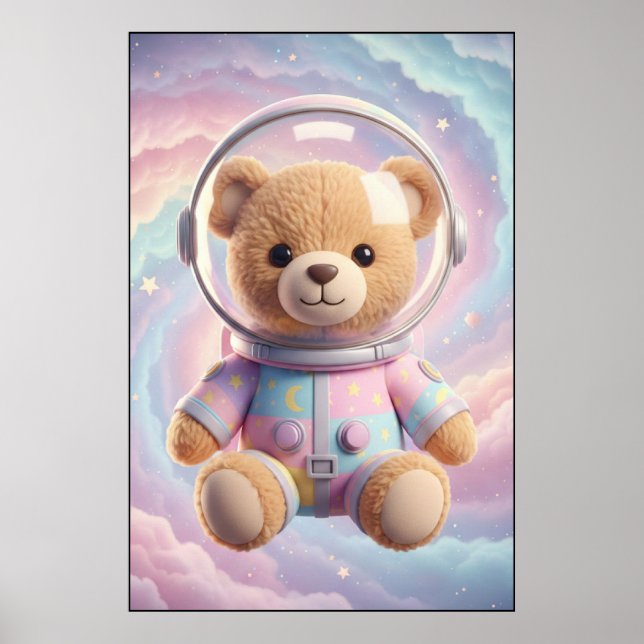 Kosmiskt Teddy Astronaut Konst Poster (Framsidan)