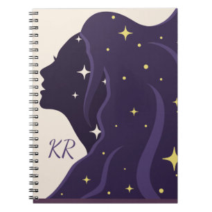Kosmiskt Universum Dam Purple Guld Stjärnor Person Anteckningsbok