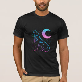 Kosmiskt vargylande – Neonmåne och stjärnor T Shirt
