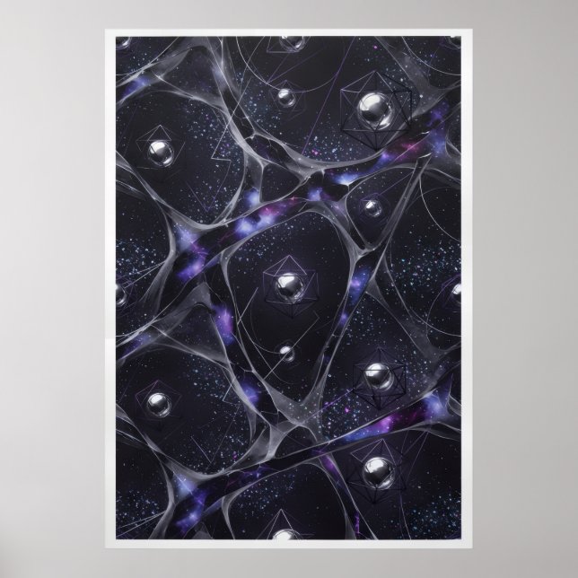 Kosmiskt Webb Silverkulor Abstrakt Affisch (Framsidan)