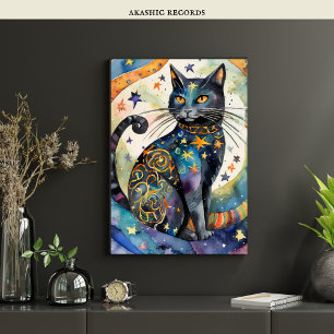 Kosmisvart kattkonst Celestial Cat Magic Spirit Poster