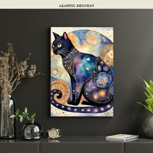 Kosmisvart kattkonst Celestial Cat Magic Spirit Poster