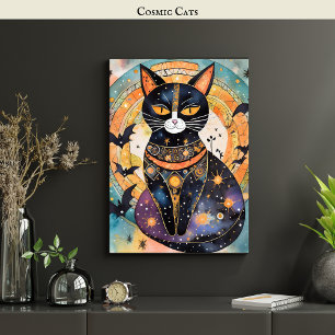 Kosmisvart kattkonst Celestial Cat Magic Spirit Poster