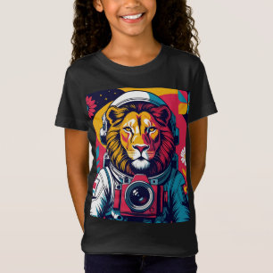 Kosmonaut Ljudkudde med Lejon Djärv Rymd Konstar T Shirt