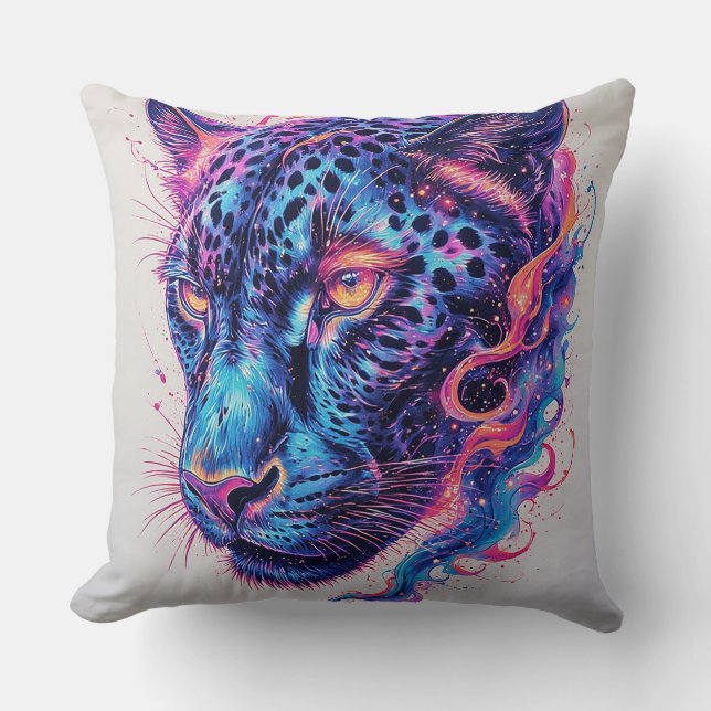 Kosmonisk Leopard Porträtt Med Mystisk Effekt Kudde (Framsida)