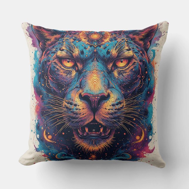 Kosmonisk Leopard Porträtt Med Mystisk Effekt Kudde (Framsida)