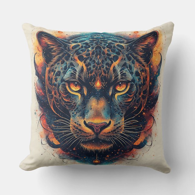 Kosmonisk Leopard Porträtt Med Mystisk Effekt Kudde (Framsida)