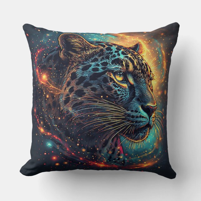 Kosmonisk Leopard Porträtt Med Mystisk Effekt Kudde (Framsida)