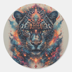 Kosmonisk Leopard Porträtt Med Mystisk Effekt Runt Klistermärke