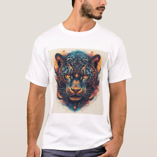 Kosmonisk Leopard Porträtt Med Mystisk Effekt T Shirt (Framsida)