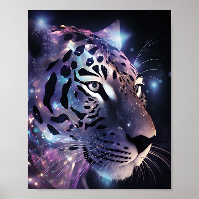 Kosmonisk Neon Leopard – Fantastisk Stor Katt Kons Poster (Framsidan)