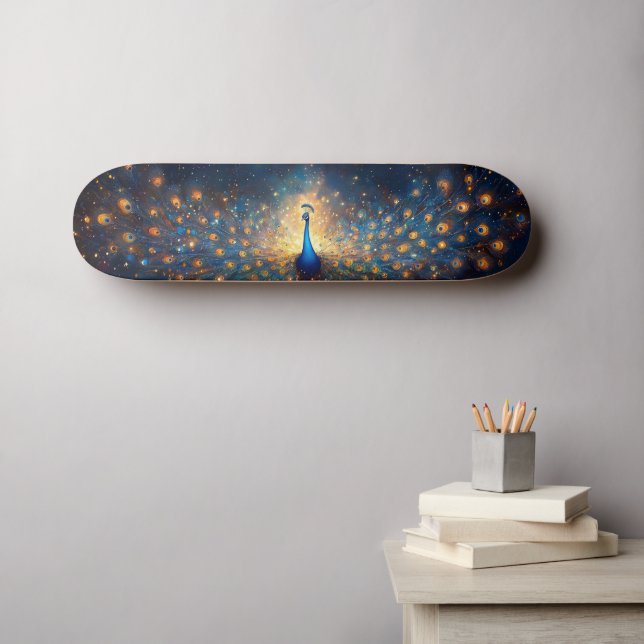 Kosmonisk påfågel med stjärnfjädrar mini skateboard bräda 18,5 cm (Väggkonst (Horz))