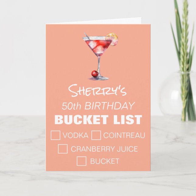 Kosmopolitisk Cocktail Rolig Bucket List, Födelsed Kort (Framsida)