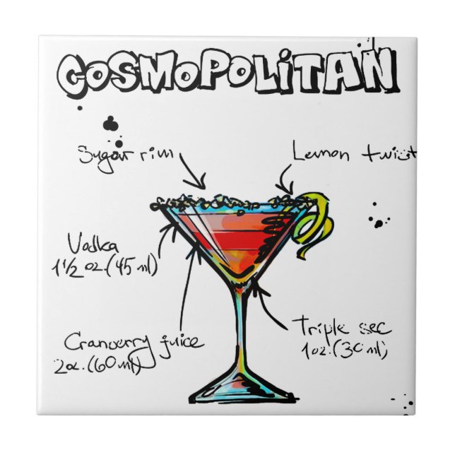 Kosmopolitiskt coctailrecept kakelplatta (Framsidan)