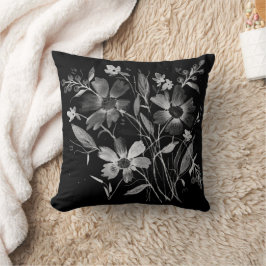 Kosmos-Black&White Cosmos Blommigt Designer Pillow Kudde