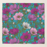 Kosmos blandning i blått sjal<br><div class="desc">Vektorillustrationer med rosa cosmos-blommor i hand plockade</div>