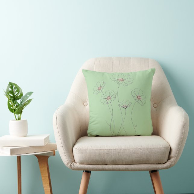 kosmos blomsterdesign - minimalistisk fin linje  kudde (Stol)