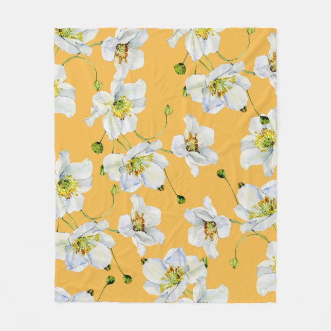 Kosmos, vattenfärg, sömlöst, blommönster. fleecefilt (Framsidan)