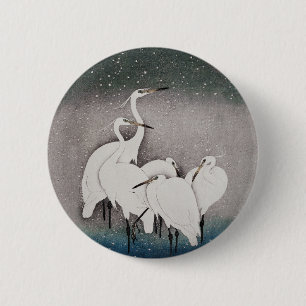 Koson Egrets i snö: Vintage japanska Knapp