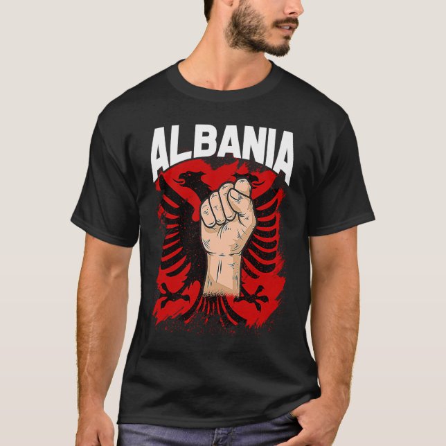 Kosovo Albania  Tirana Flag Double Eagle T Shirt (Framsida)