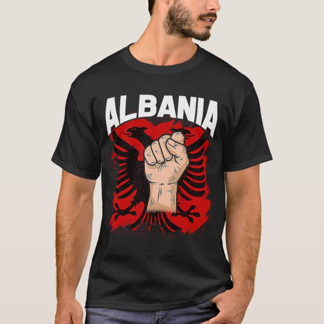 Kosovo Albanien Tirana Flagga Dubbla Eagle T Shirt (Framsida)