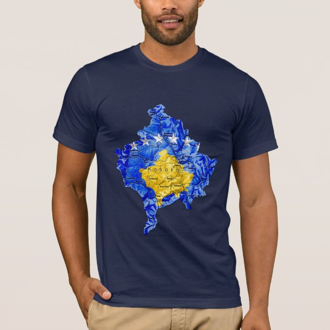 Kosovo Flagcolor Karta T-Shirt (Framsida)