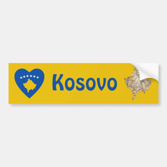 Kosovo Flagga Heart + Karta Bumper Sticker Bildekal (Framsidan)