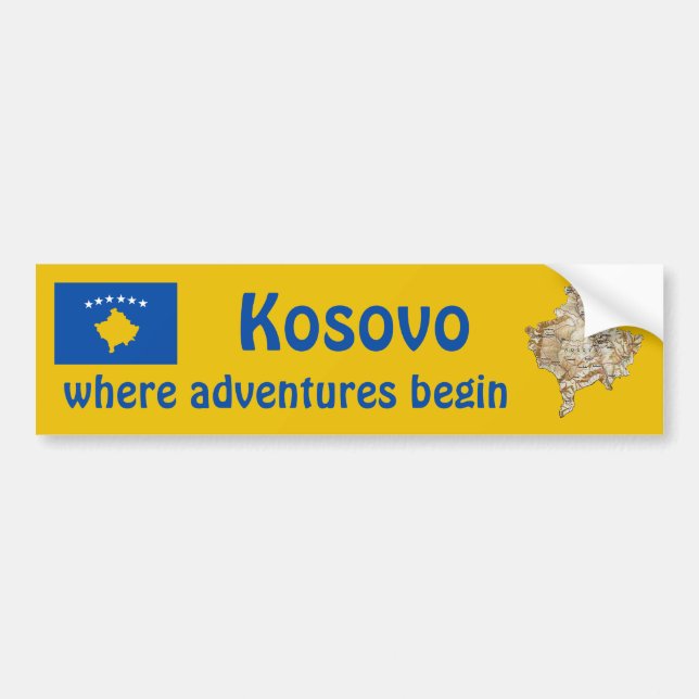 Kosovo Flagga + Karta Bildäckslapp Bildekal (Framsidan)