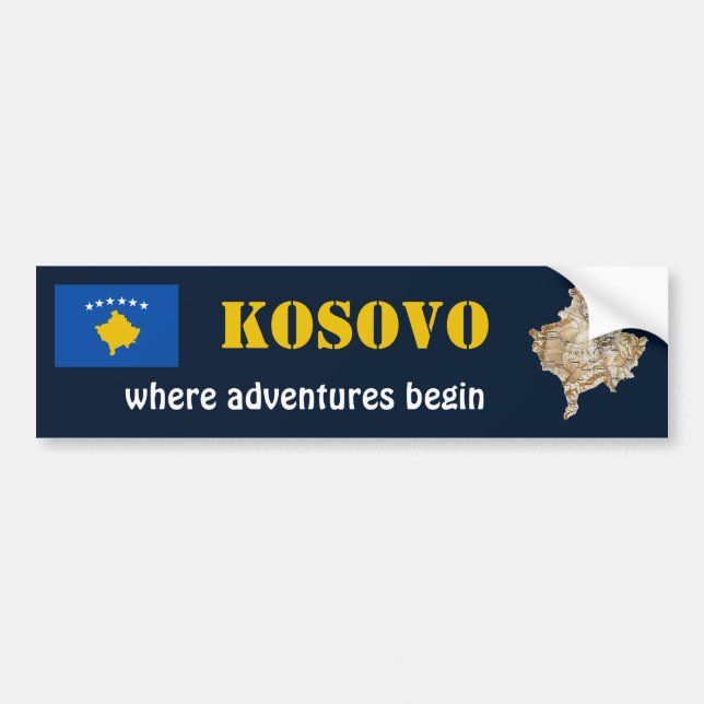 Kosovo Flagga + Karta Bumper Sticker Bildekal (Framsidan)