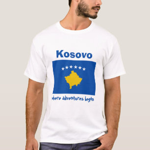 Kosovo Flagga + Karta + Text T-Shirt