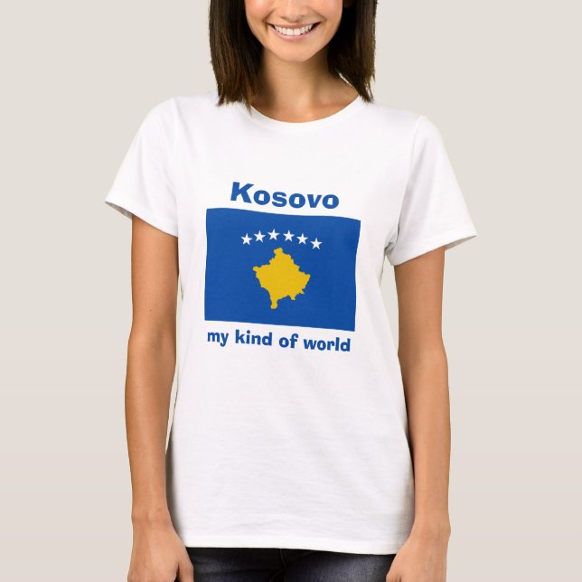 Kosovo Flagga + Karta + Text T-Shirt (Framsida)