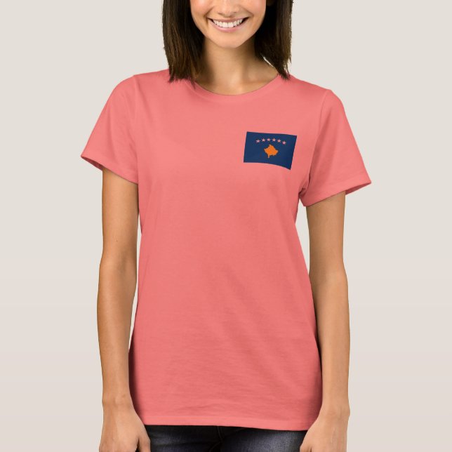 Kosovo Flagga + Karttröja T Shirt (Framsida)
