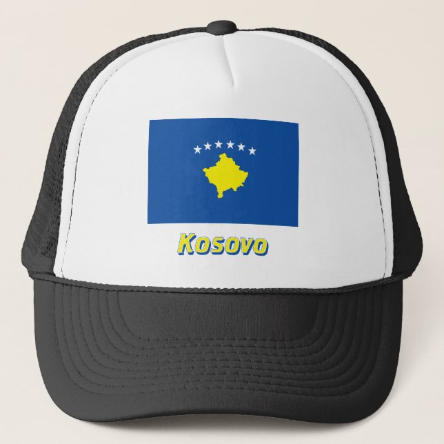 Kosovo flagga med namn truckerkeps (Framsida)